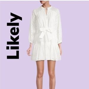 Likely Kylie white eyelet pleated skirt button front dress size 0 cottagecore
